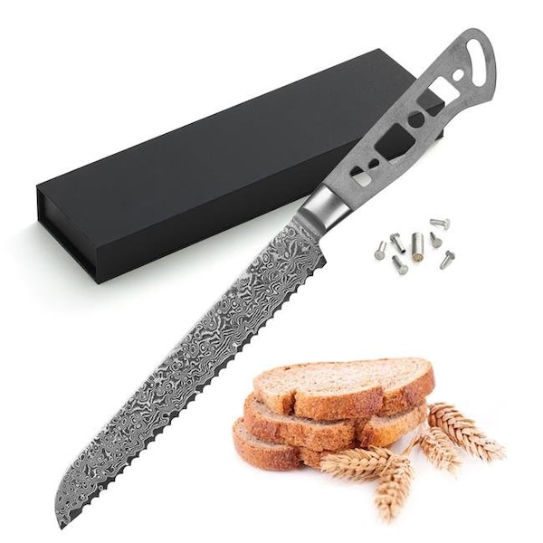 Katsura Cutlery CKGD13B-no logo 8 in. Japanese Premium AUS 10 67 Layers Damascus Steel Bread Knife Blank No Logo Woodworking Project Kit CKGD13B-no logo - main